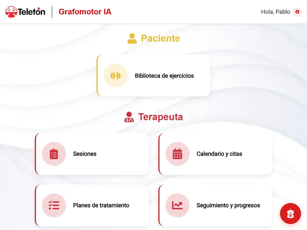Pantalla de inicio de ejercicios de GrafomotorIA